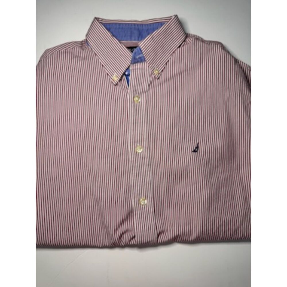 Nautica Classic Fit Ocean Washed Red White Button Down Shirt Men’s 15½ 32-33